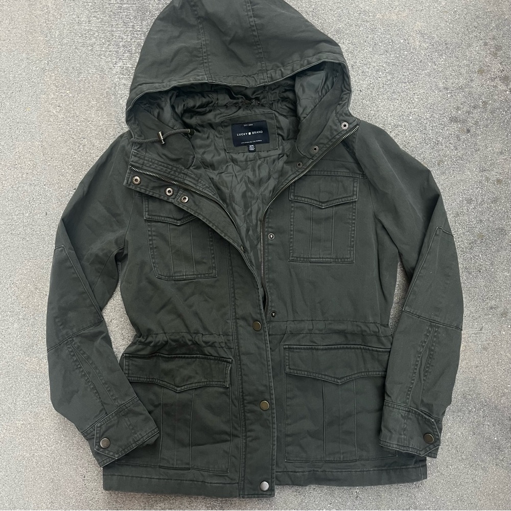 Navy green Lucky Brand heavy zip up / button cotton jacket with pockets - M